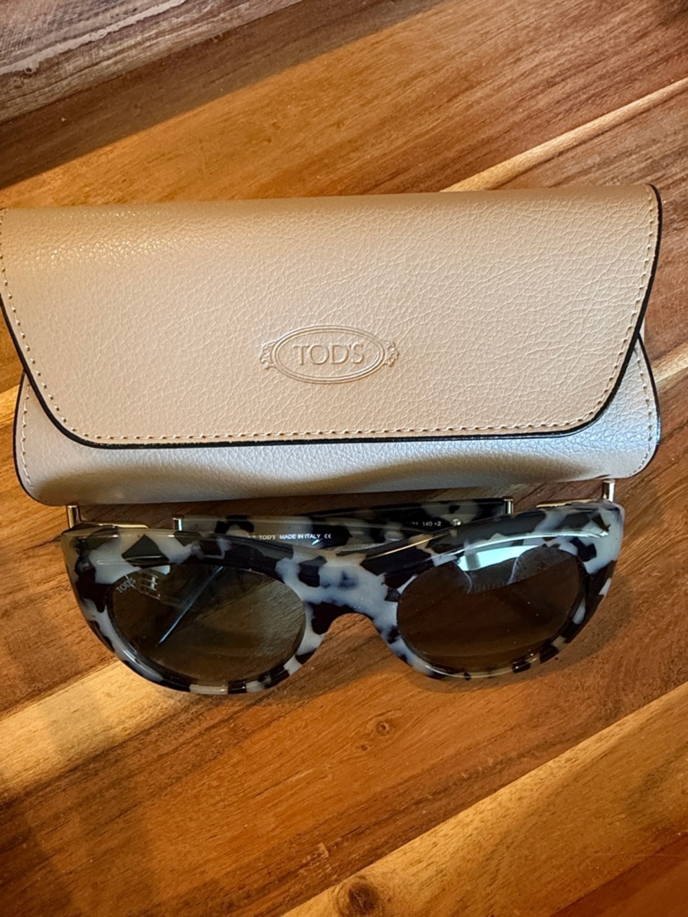 Tod's Women's Black & White Tortoiseshell Sunglasses with Beige Case